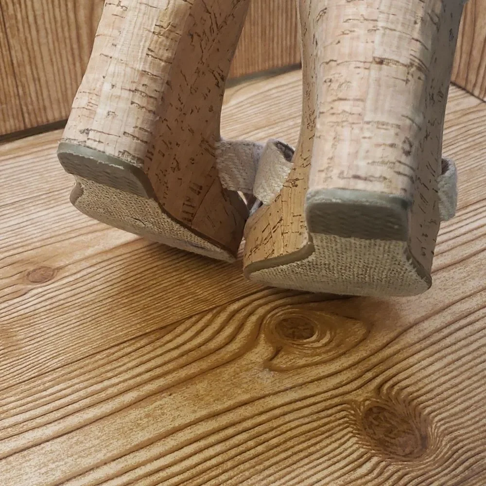 Toms Wedges Womens 10 Sienna Cork Sage Green Ankle Strap Peep Toe